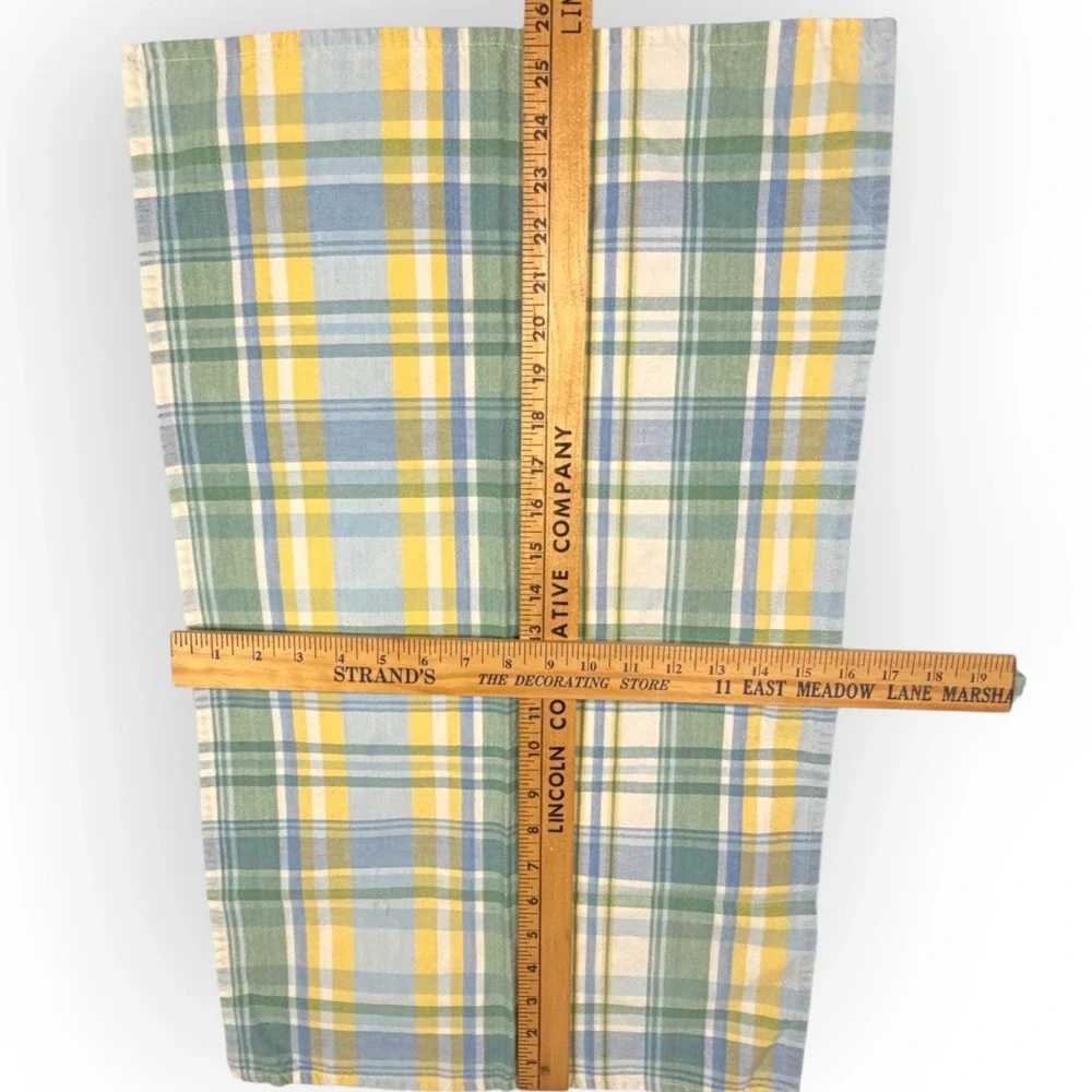 4 Park Designs Plaid Kitchen Tea Towels Yellow Green Blue Cotton Farmhouse India